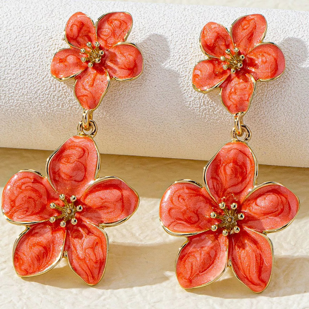Women's Floral Drop Earrings - Orange