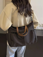 Women's Lightweight Casual Nylon Tote Bag - Black