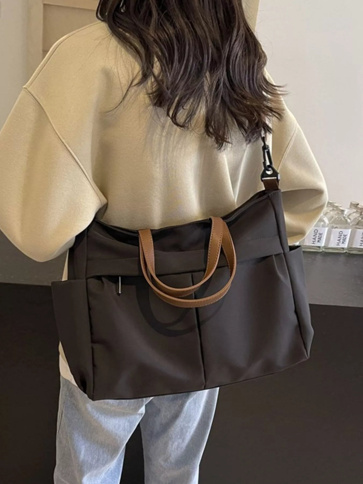 Women's Lightweight Casual Nylon Tote Bag - Black