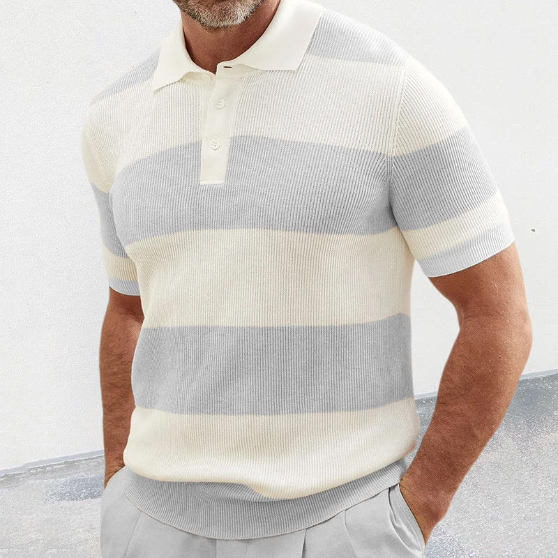 Men's Short Sleeve Knit Polo Casual Summer Style - Light Gray
