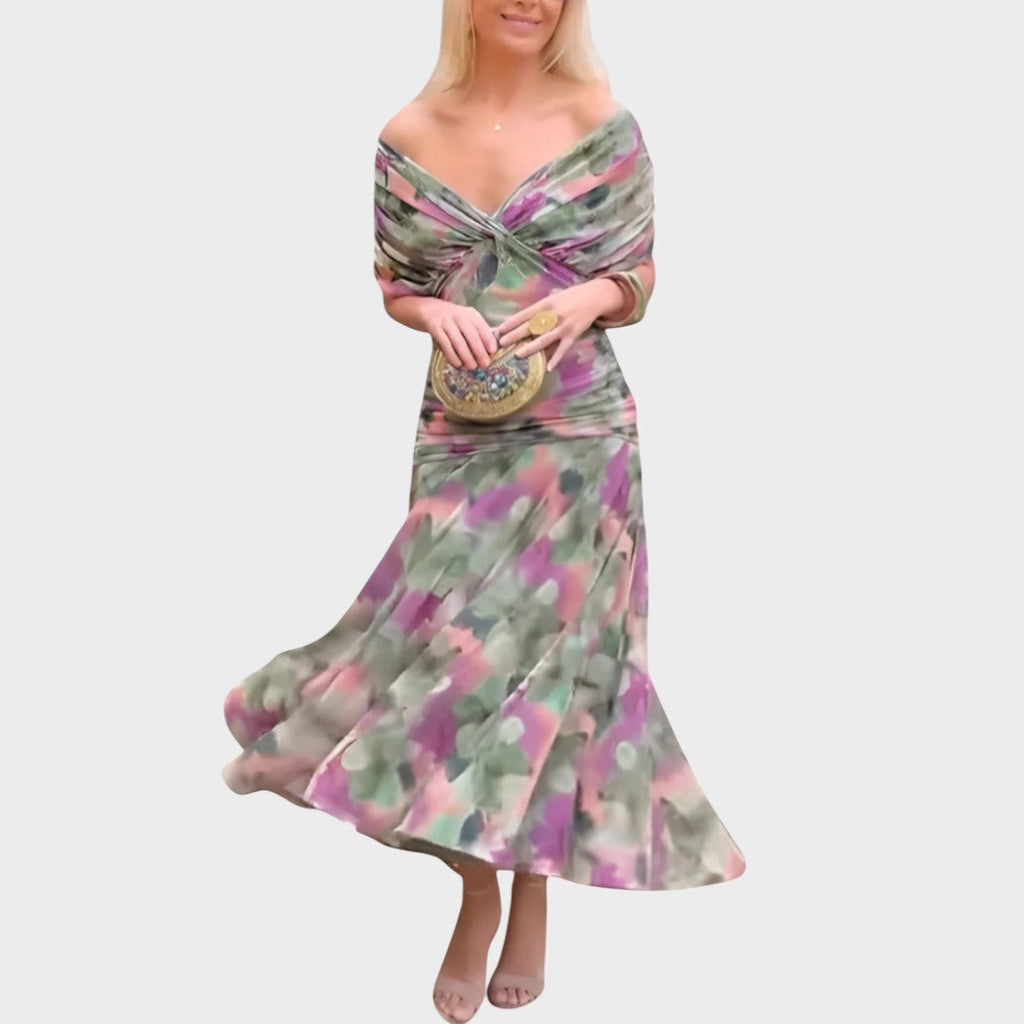 Women's V-Neck Long Sleeve Midi Dress