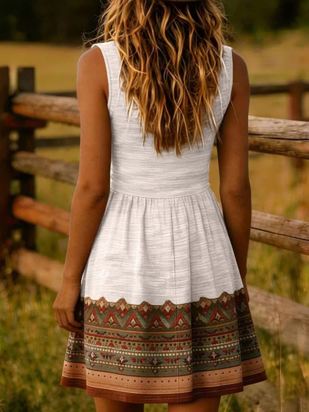 Women's Sleeveless Boho Print Mini Dress Casual Summer