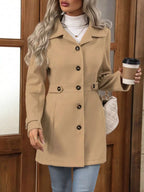Women's Casual Long Sleeve Button-Up Jacket - Camel