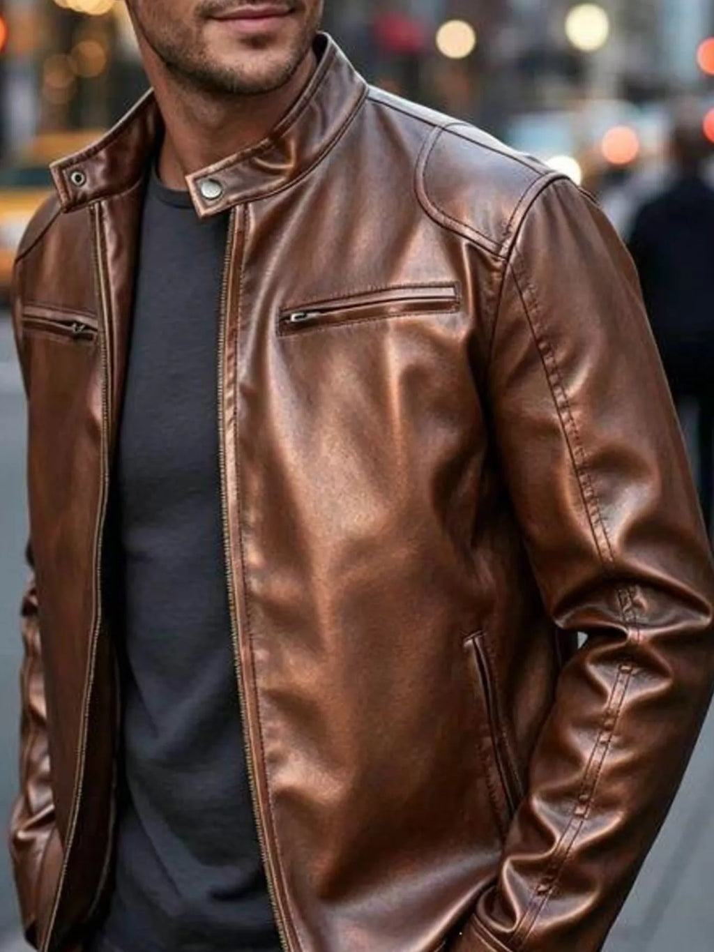 Men's Zip-Up Biker Jacket Big and Tall - Copper