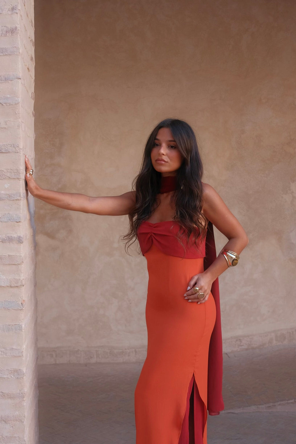 Women's Orange and Red Printed Dress