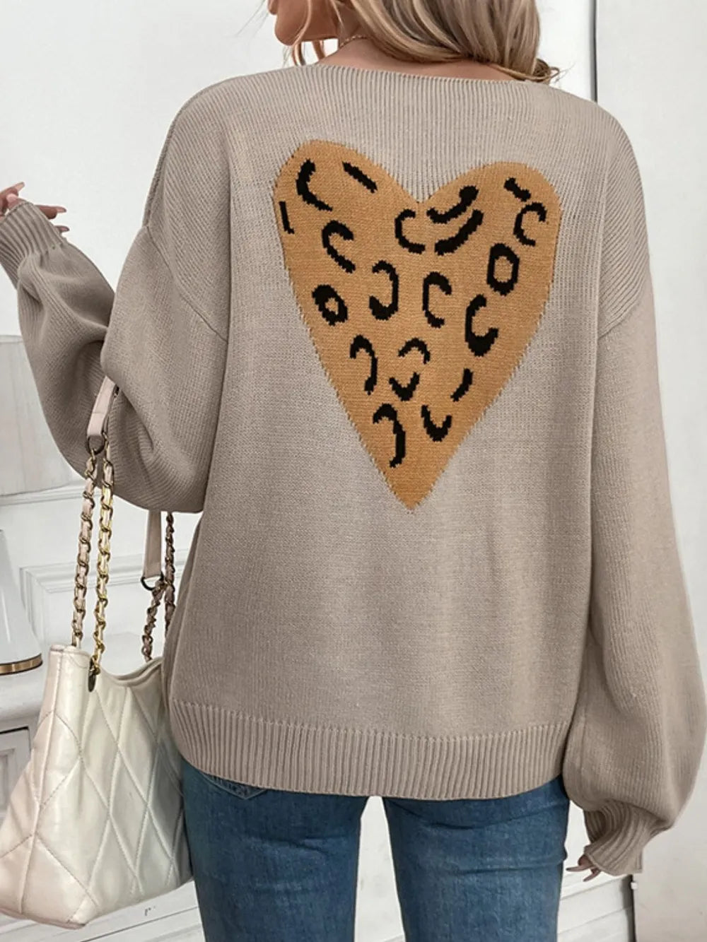 Women's Printed V-Neck Long Sleeve Knit Cardigan