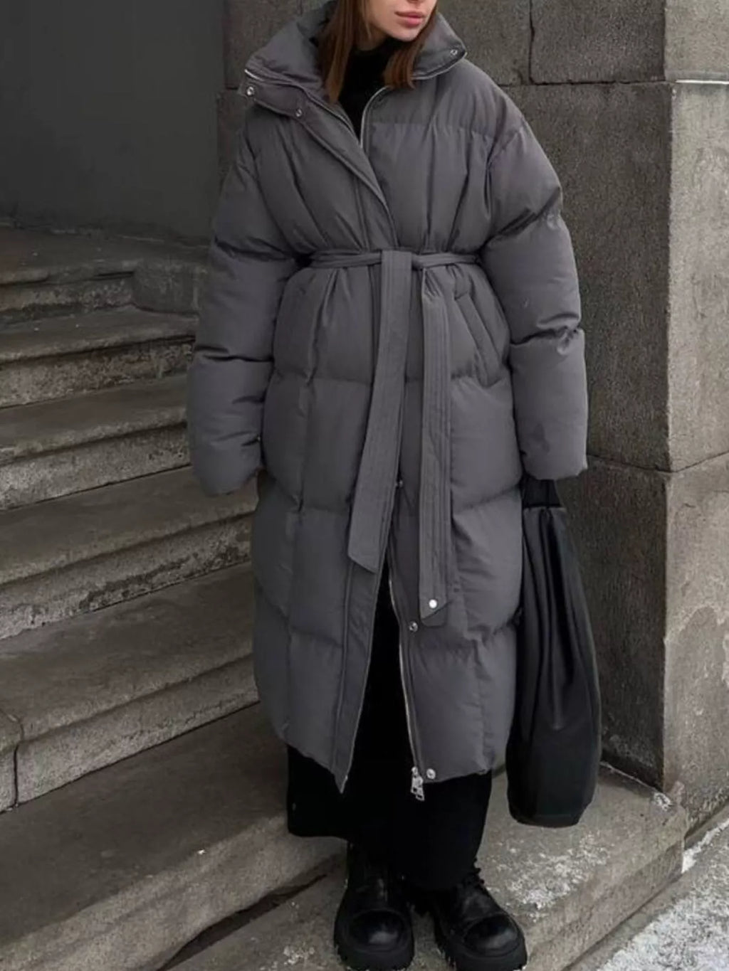 Women's Long Belted Puffer Coat