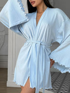 Women's Wide Sleeve Kimono Robe with Adjustable Belt