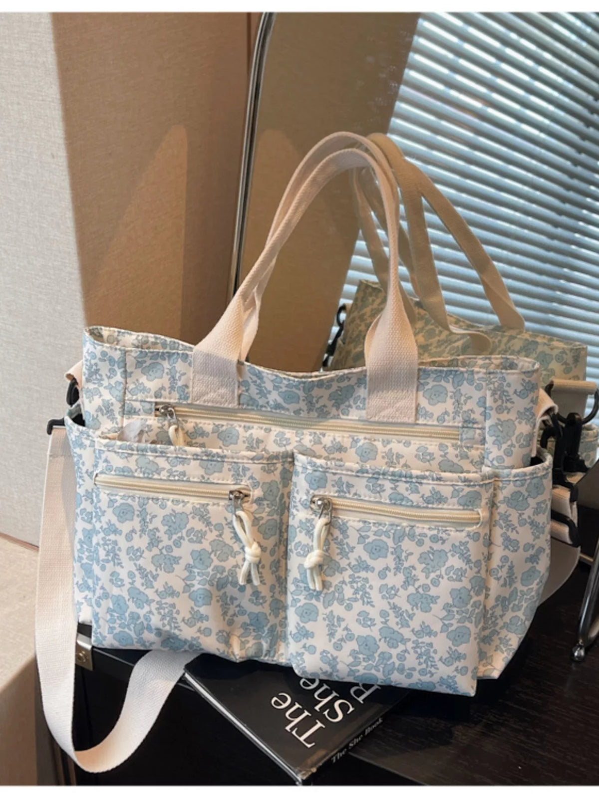 Women's Floral Crossbody Bag with Multiple Pockets - Ivory