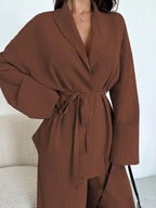 Women's Tie-Waist Top and Textured Wide-Leg Pants Set