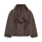 Women's Faux Fur Lapel Coat Warm Padded Winter Coat - Brown