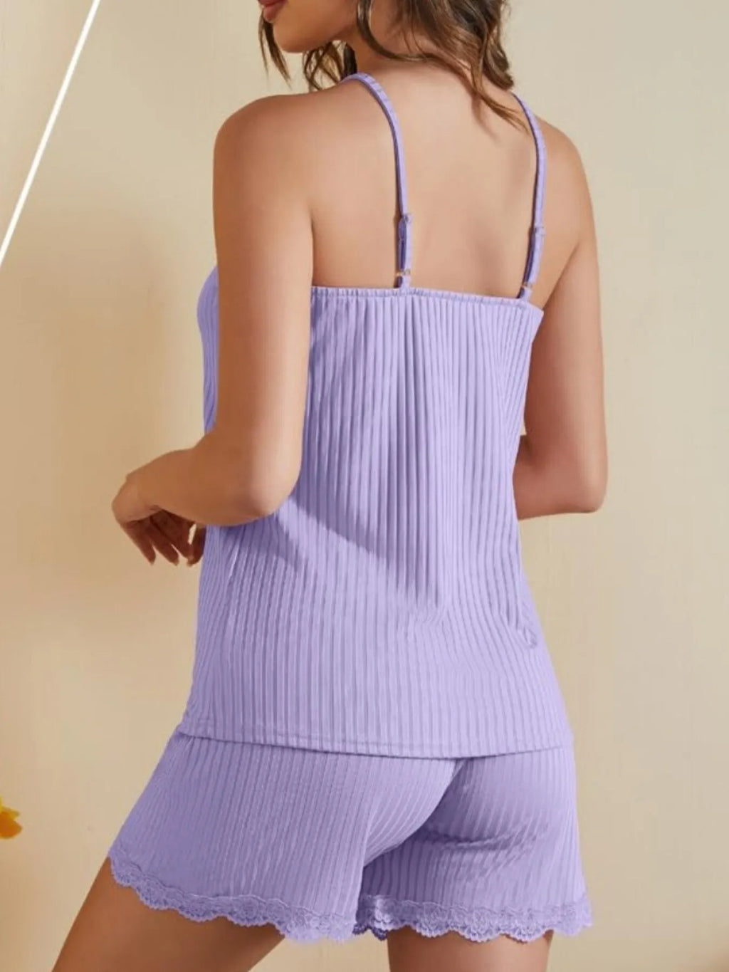 Women's Lace Cami and Ribbed Shorts Pajama Set