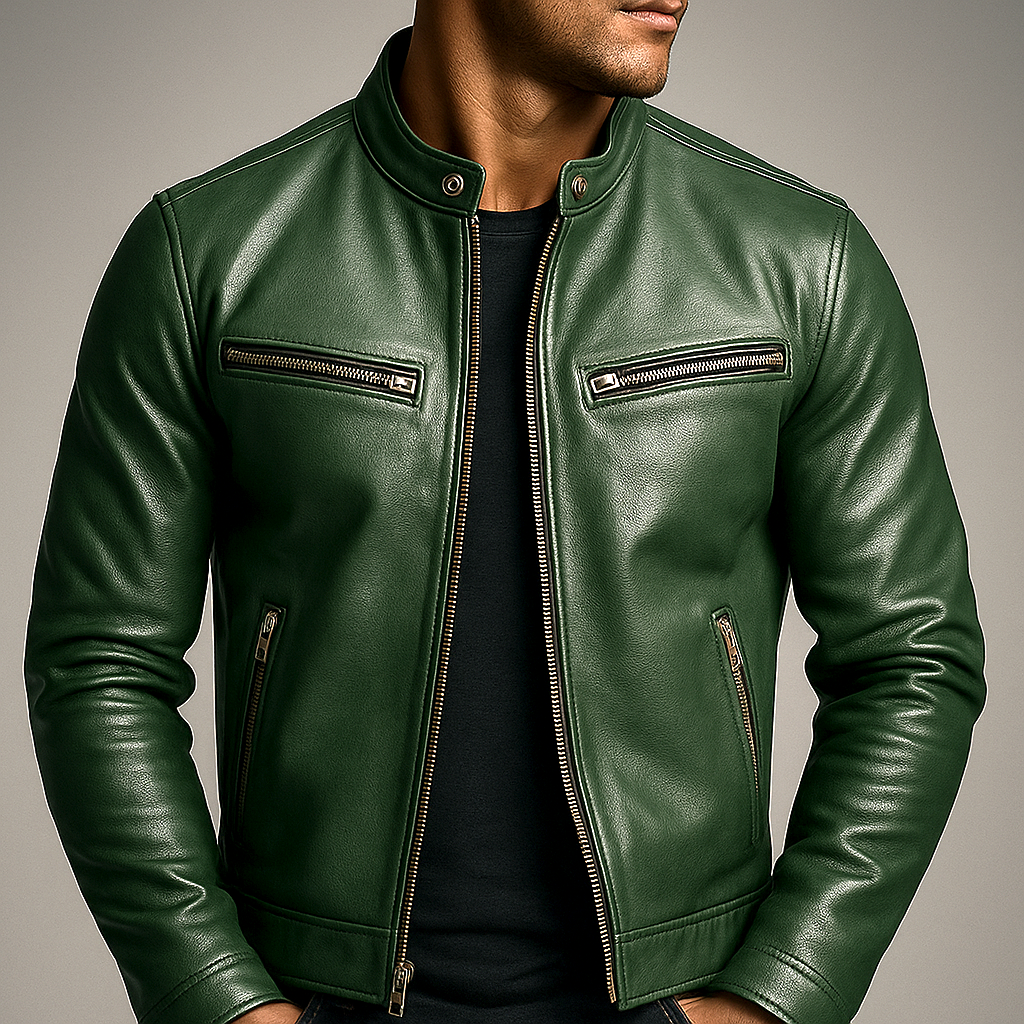 Men's Vintage Leather Jacket - Green