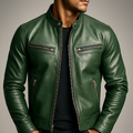 Men's Vintage Leather Jacket - Green
