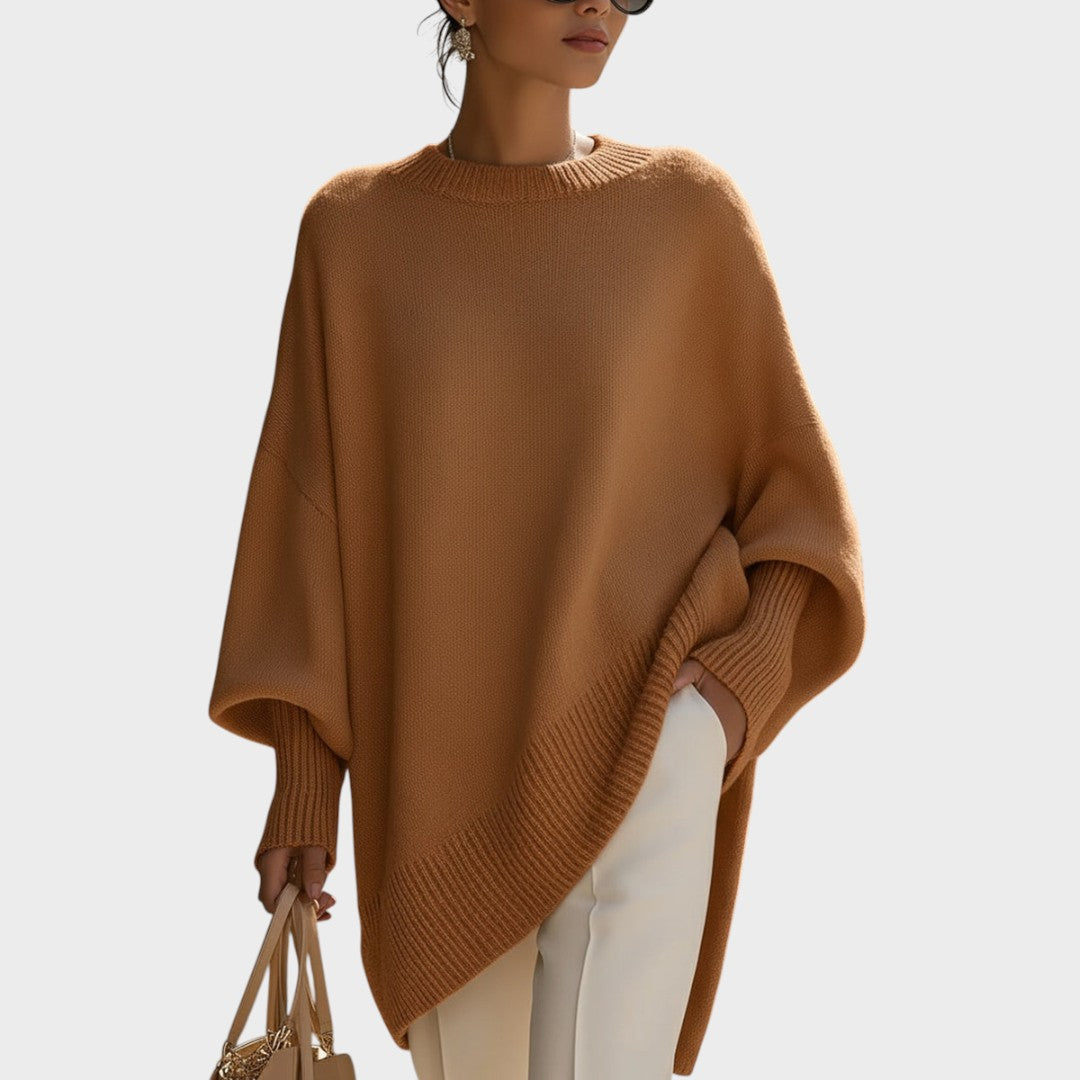 Women's Oversized Asymmetric Knit Cape - Chocolate Brown