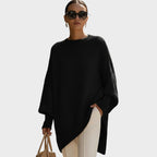 Women's Oversized Asymmetric Knit Cape - Black