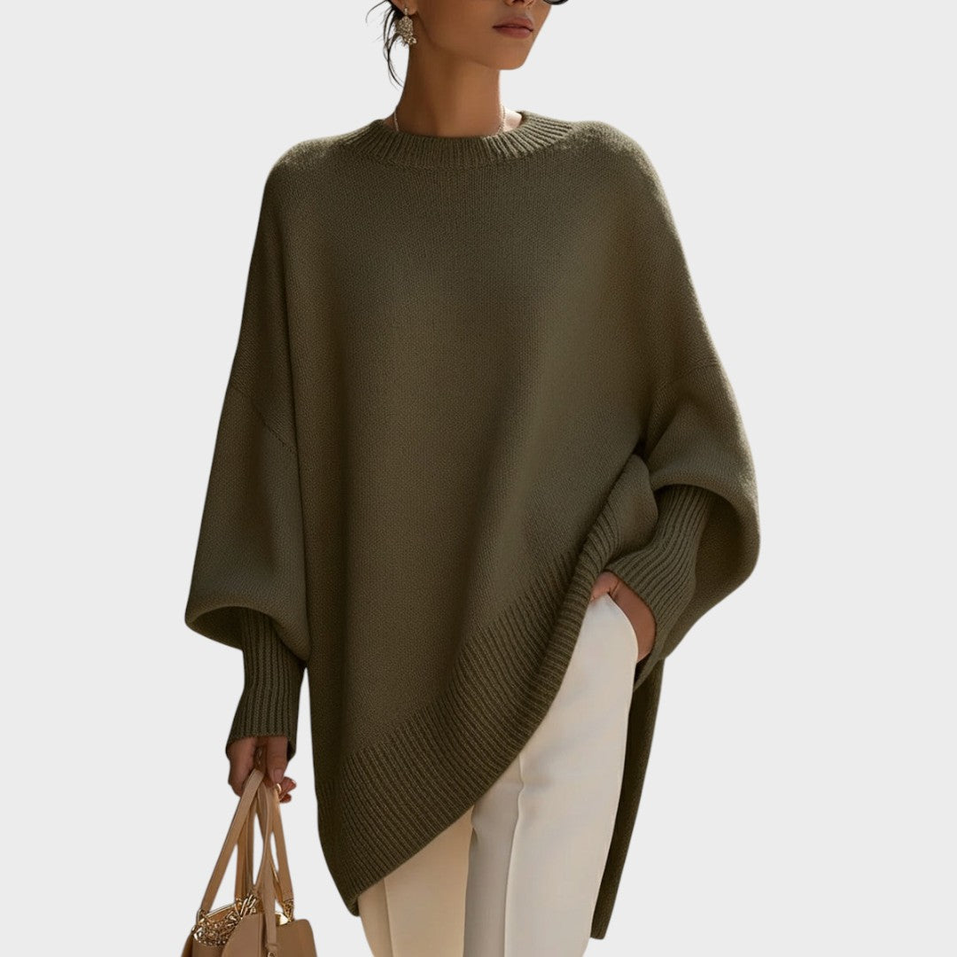 Women's Oversized Asymmetric Knit Cape - Olive Green