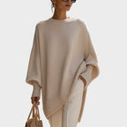 Women's Oversized Asymmetric Knit Cape - Beige