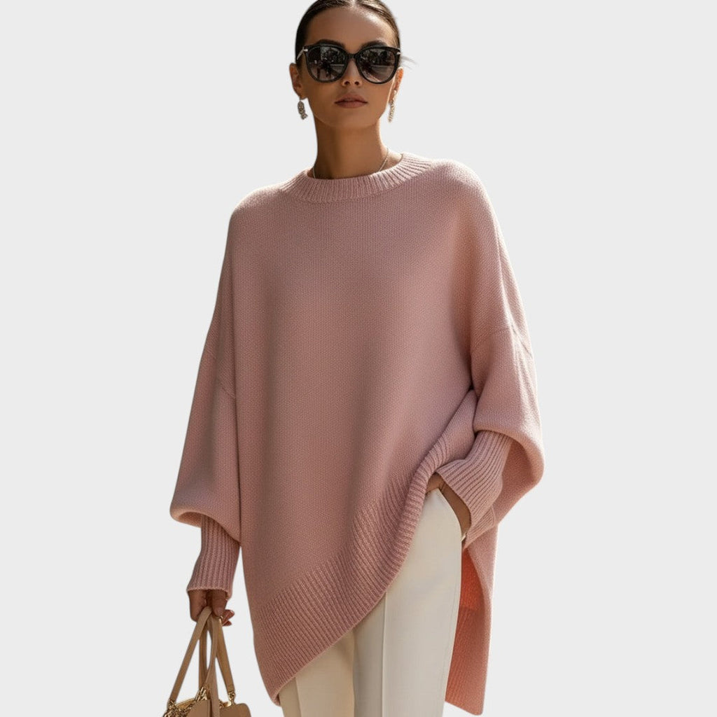 Women's Oversized Asymmetric Knit Cape - Blush Pink