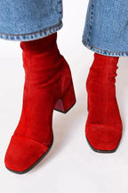 Women's Stable Heel Ankle Boots - Red