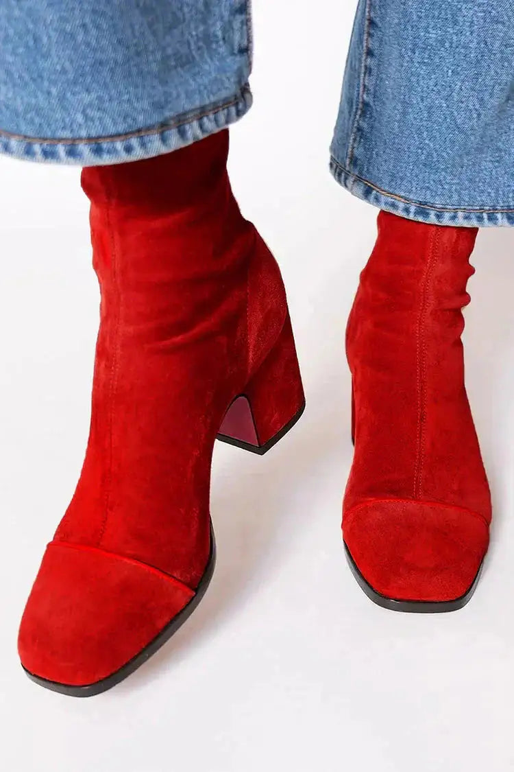 Women's Stable Heel Ankle Boots - Red