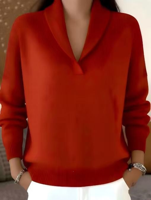 Women's Oversized V-Neck Batwing Sleeve Sweater - Red