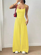 Women's Spaghetti Strap Wide-Leg Jumpsuit - Yellow