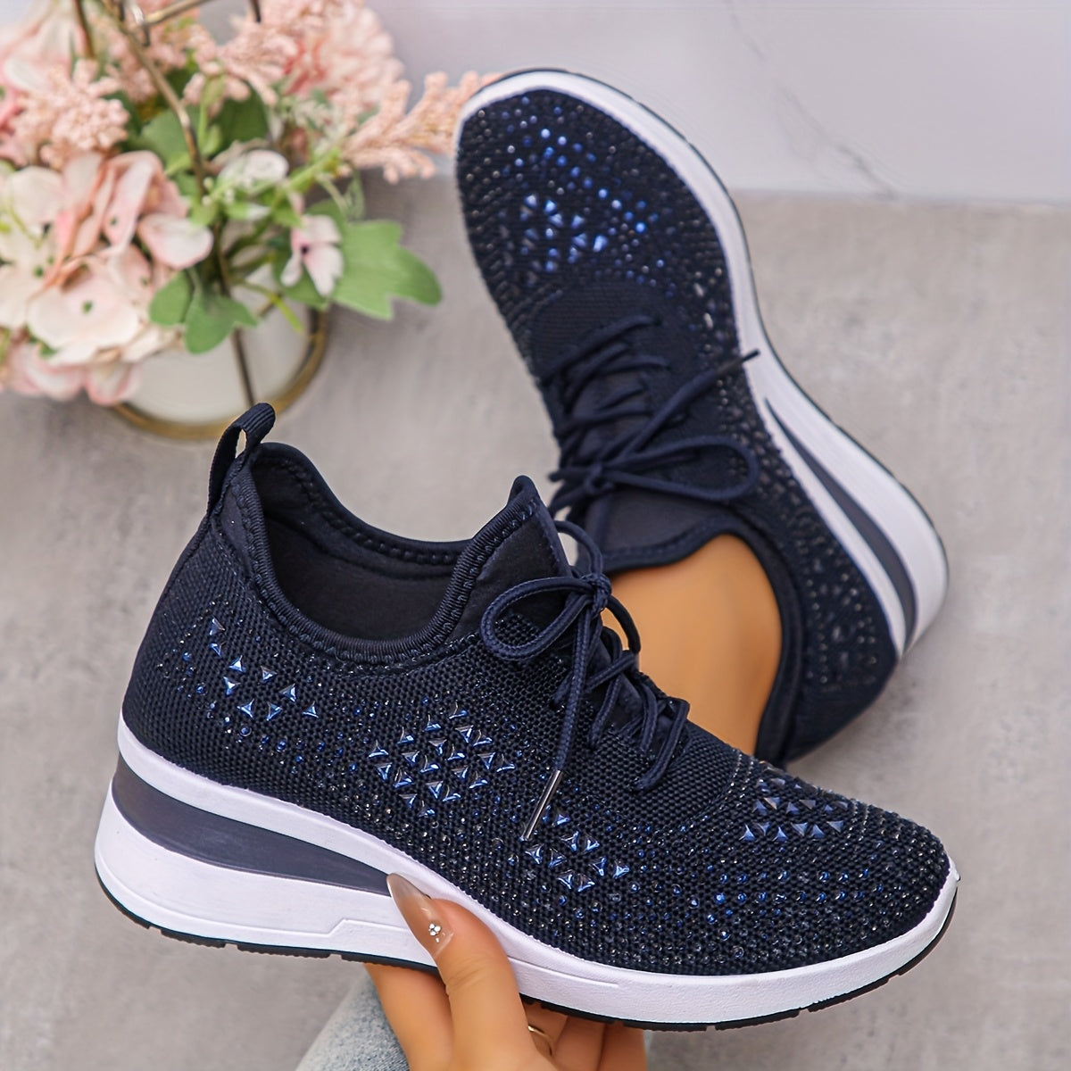 Women's Orthopedic Walking Sneakers Comfortable All-Day Wear - Dark Blue