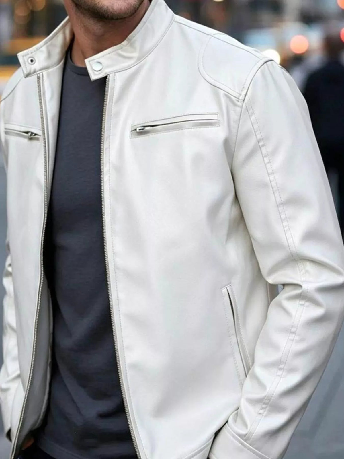 Men's Zip-Up Biker Jacket Big and Tall - White
