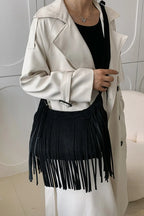 Women's Suede Fringe Shoulder Bag with Adjustable Strap
