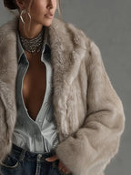 Women's Oversized Taupe Faux Fur Coat