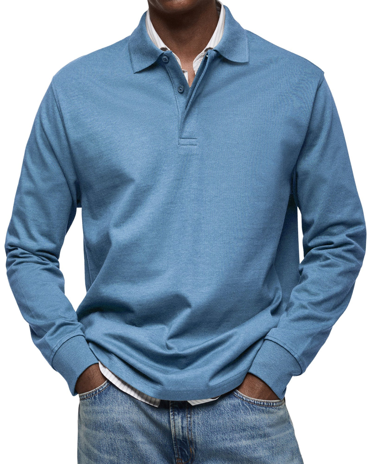 Men's Long Sleeve Polo Shirt - Blue