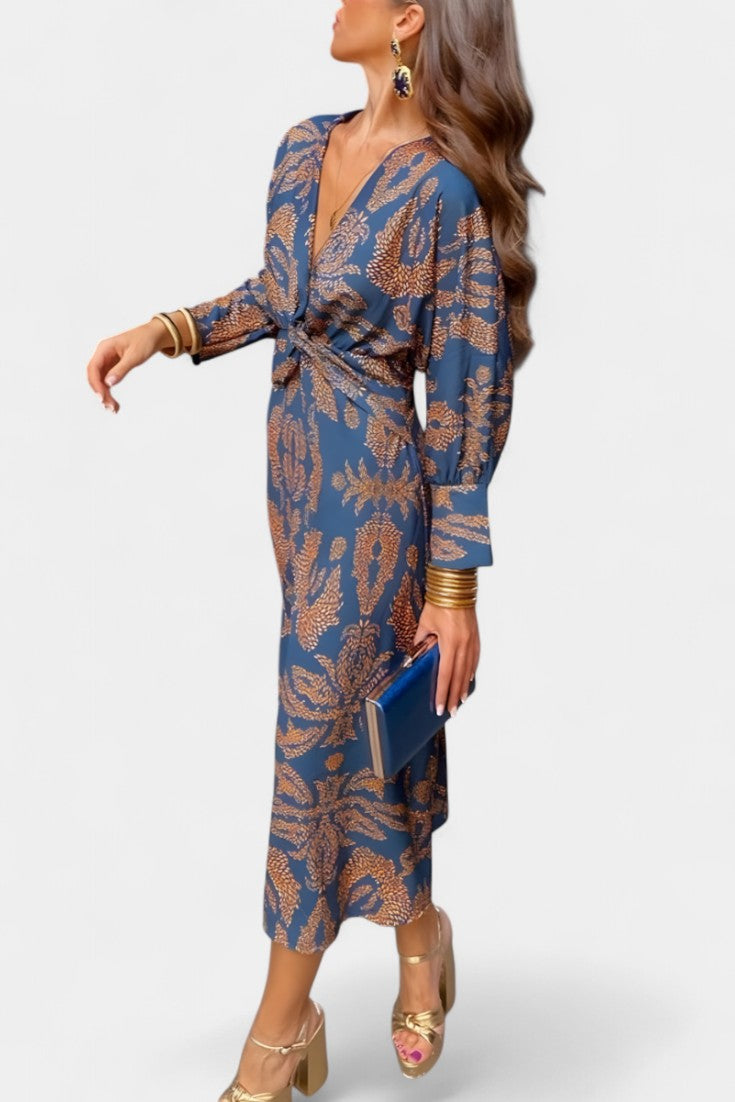 Women's V-Neck Knot-Front Maxi Dress