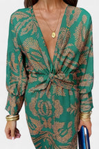 Women's V-Neck Knot-Front Maxi Dress - Green