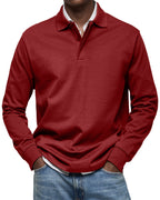 Men's Long Sleeve Polo Shirt - Red