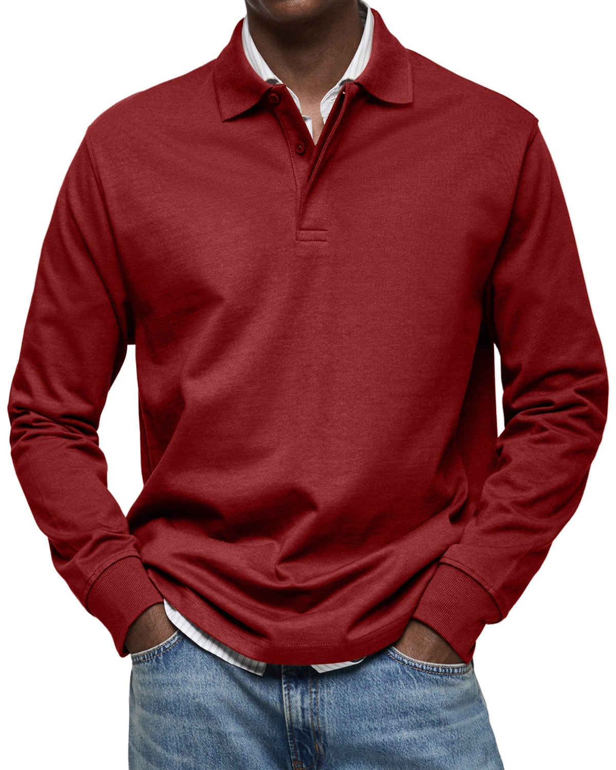 Men's Long Sleeve Polo Shirt - Red