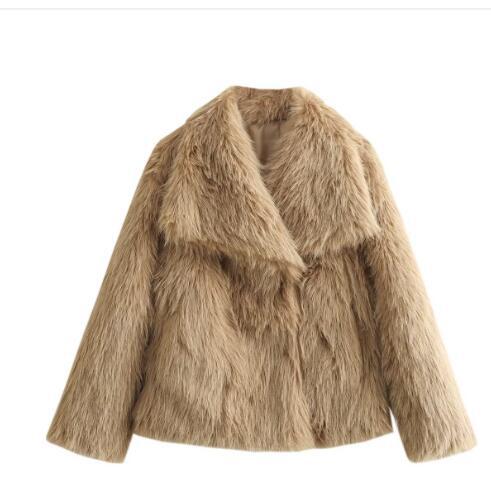 Women's Faux Fur Lapel Coat Warm Padded Winter Coat - Camel