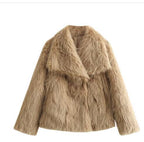 Women's Faux Fur Lapel Coat Warm Padded Winter Coat - Camel