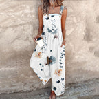 Women's Black Overalls with Large White Daisy - White