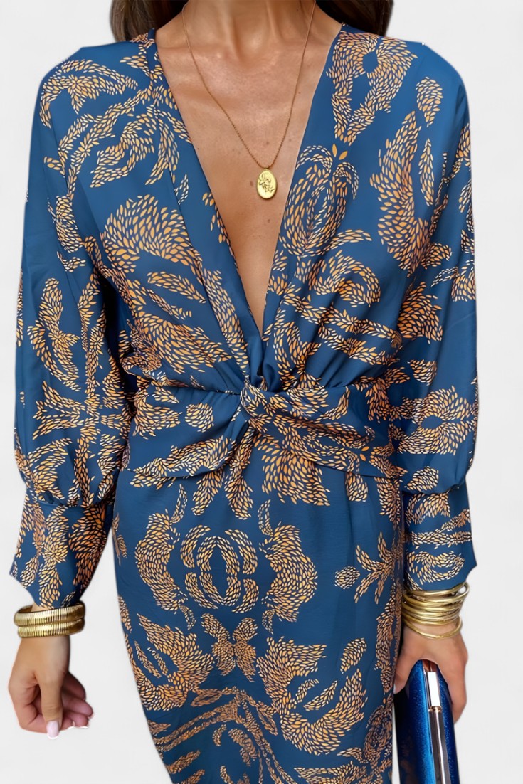 Women's V-Neck Knot-Front Maxi Dress - Blue
