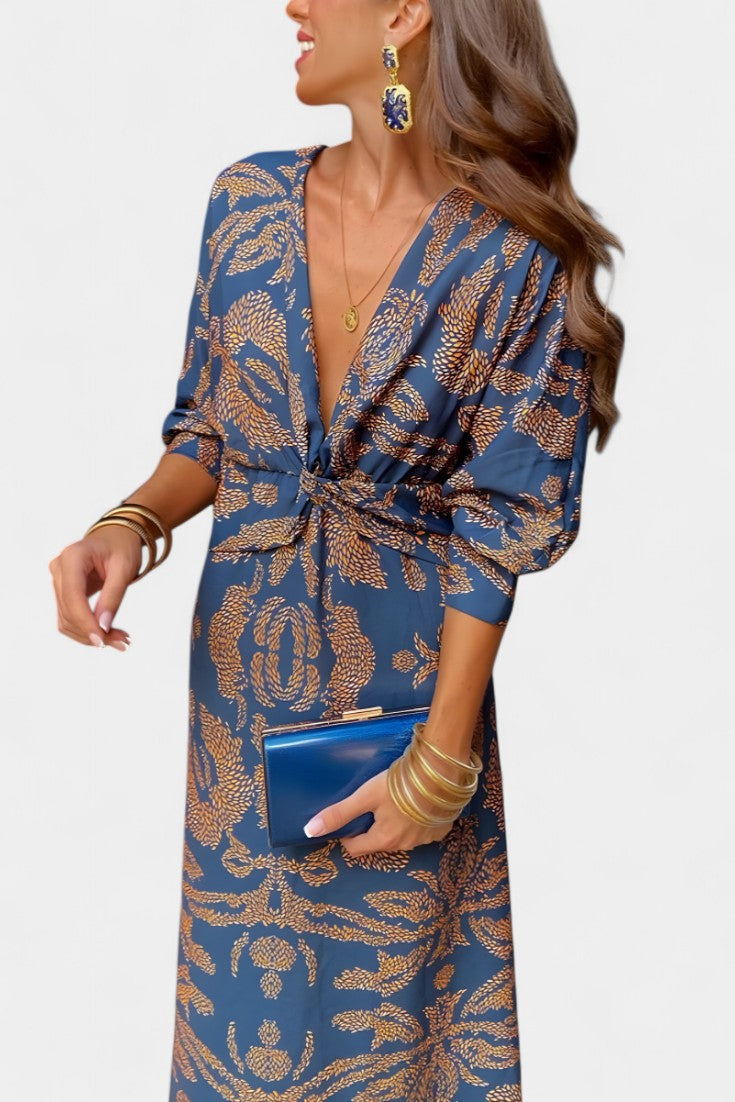 Women's V-Neck Knot-Front Maxi Dress