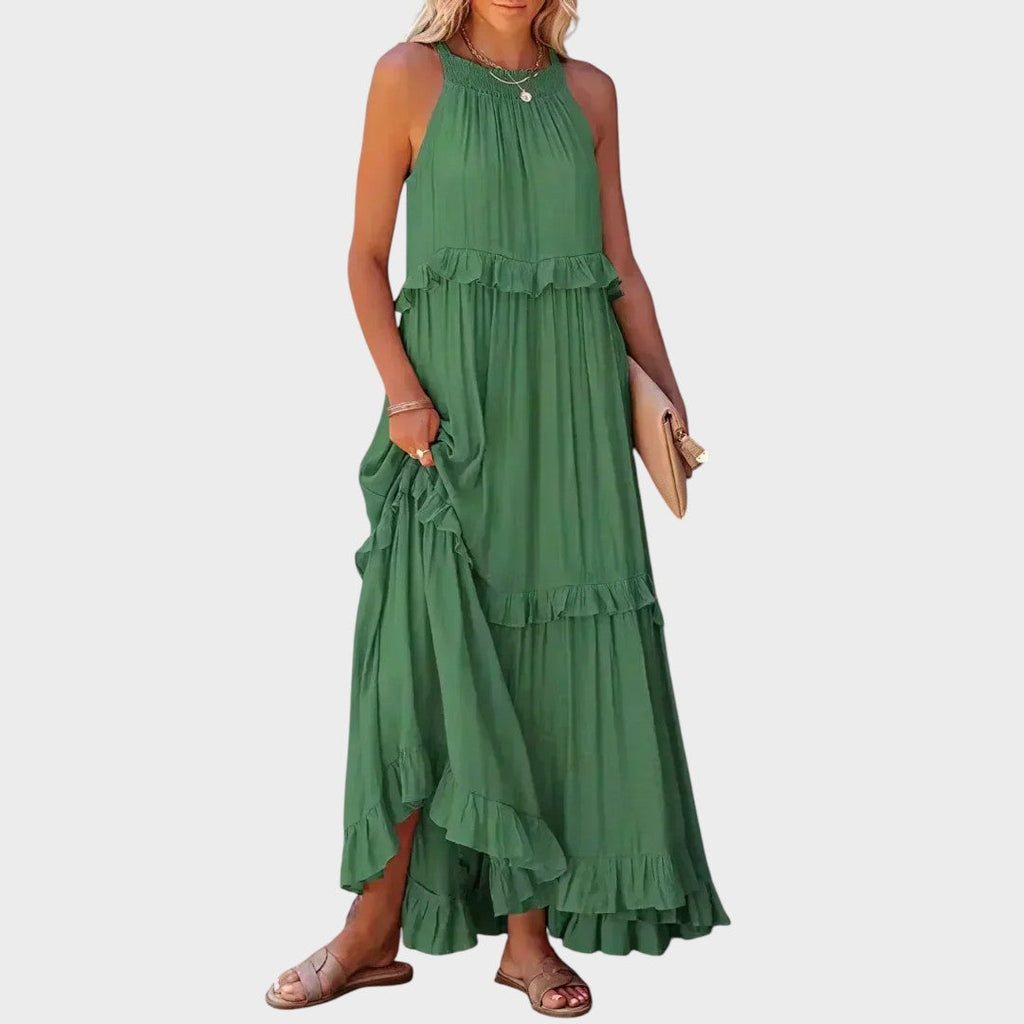 Women's Sleeveless Ruffle Trim Dress - Green