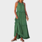 Women's Sleeveless Ruffle Trim Dress - Green