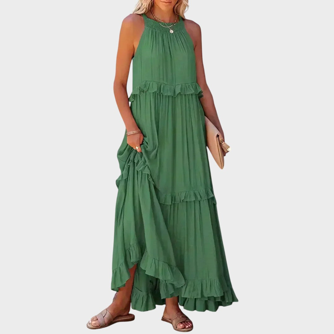 Women's Sleeveless Ruffle Trim Dress - Green
