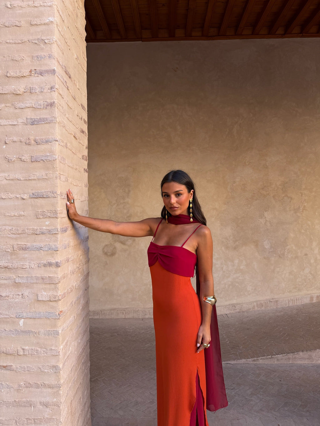 Women's Orange and Red Printed Dress