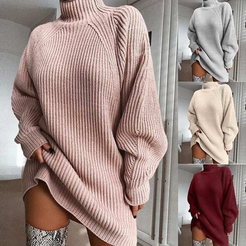 Women's Turtleneck Knit Sweater Dress for Winter