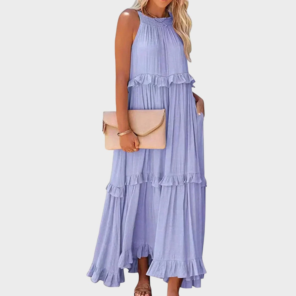 Women's Sleeveless Ruffle Trim Dress - Purple