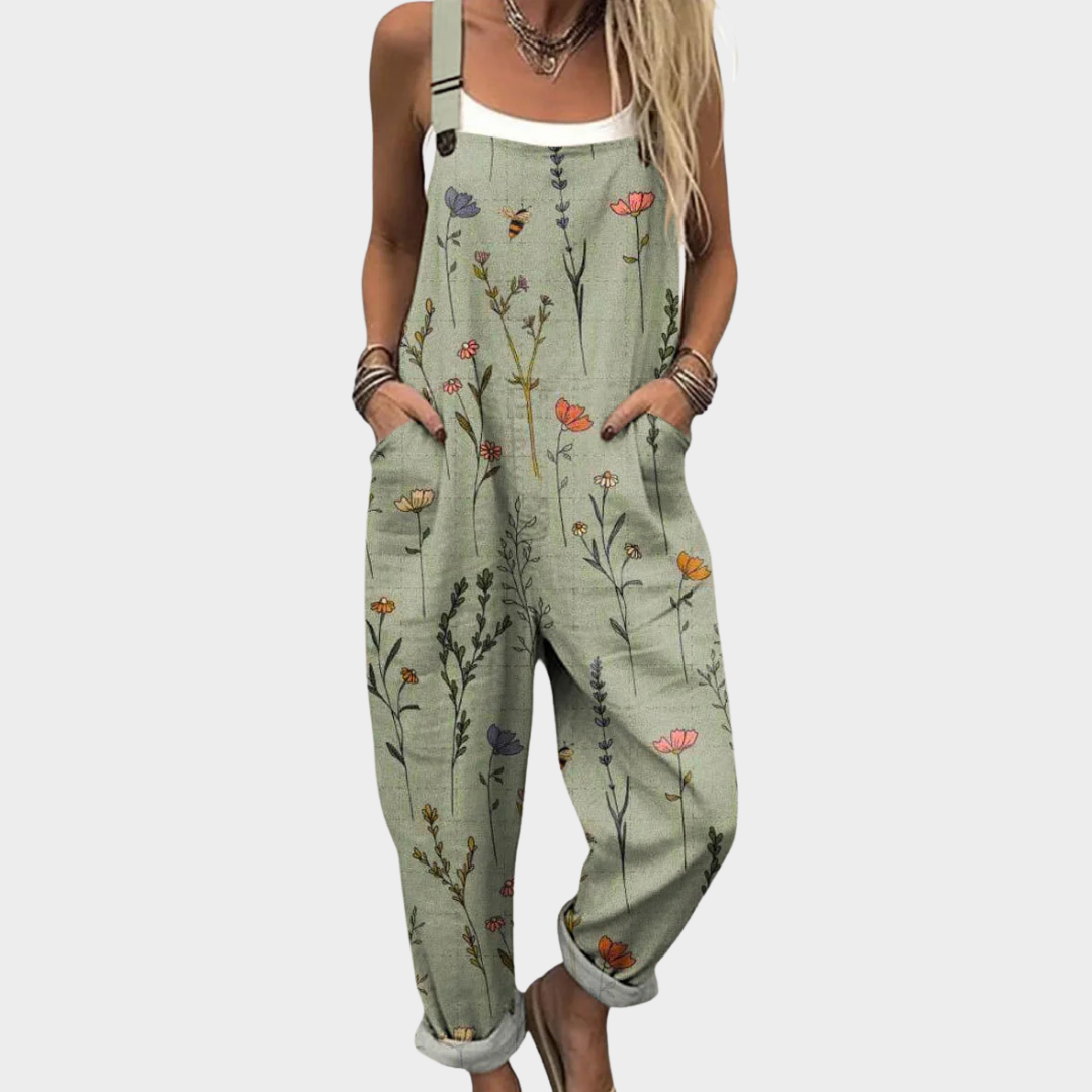 Women's Sage Green Wildflower Overalls