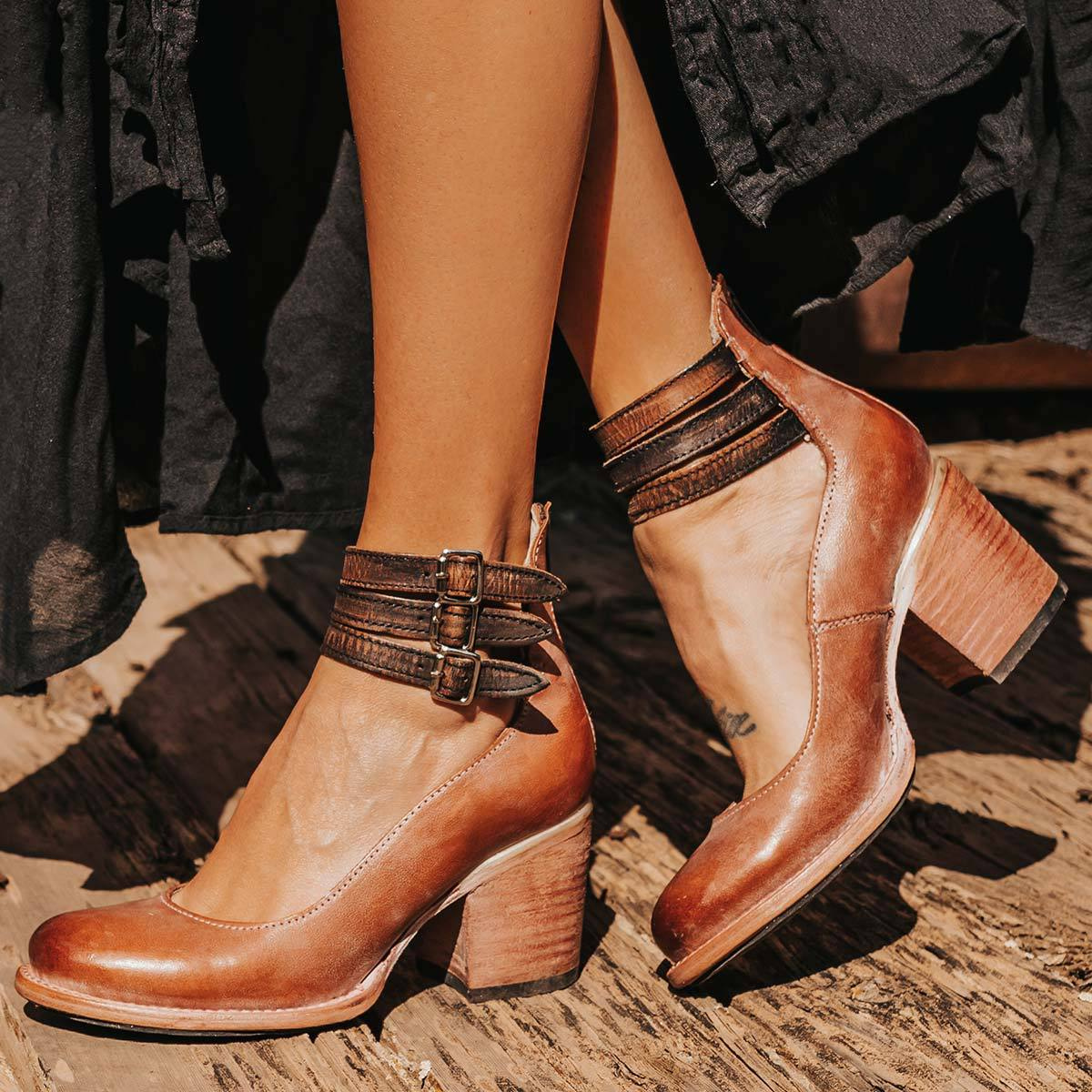 Women's Comfortable Leather Heels - Dark Brown