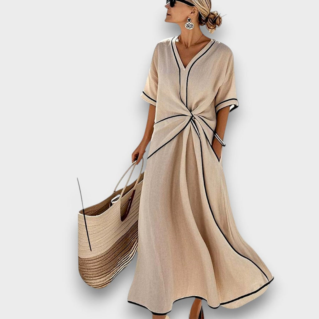 Women's Striped Summer Dress - Beige